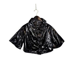 Saks Fifth Avenue PU Patent Leather Bolero Jacket Shrug Top Black Sz S Wet Look